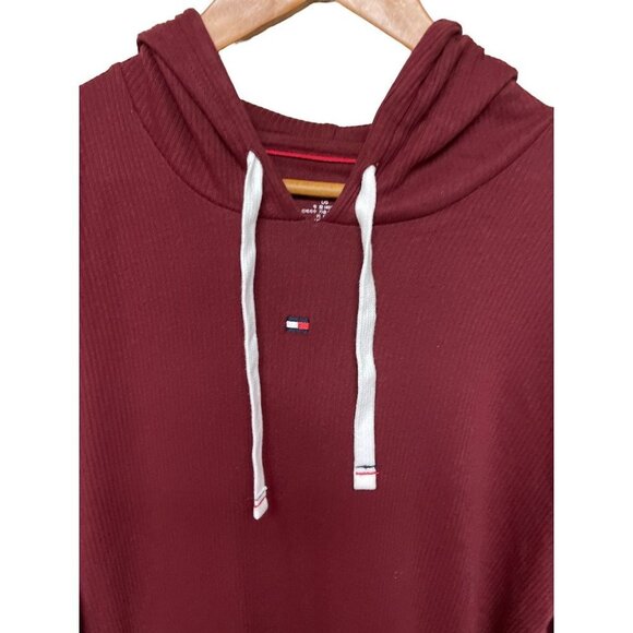 NEW! Tommy Hilfiger Ribbed Pull Over Lounge Hoodie Cabernet Red Men's Large - Picture 2 of 11